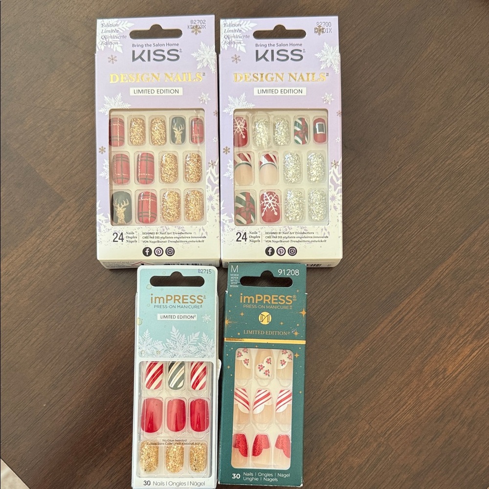 New Kiss impress Press on nails Christmas holiday red silver glitter red green